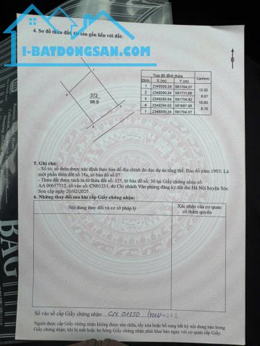 BÁN ĐẤT - XÃ QUANG TIẾN (SÓC SƠN)-ĐƯỜNG THÔNG Ô TÔ - 99 M2 FULL THỔ CƯ - 3,2 TỶ - 1