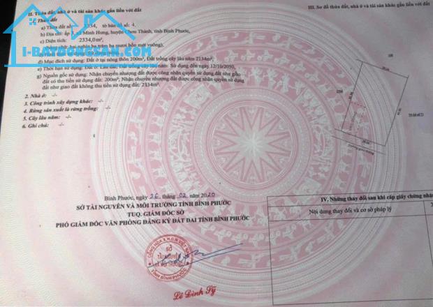 BÁN 2 SÀO ĐẤT (29x61=2330M2) SẴN 200M THỔ CƯ MINH HƯNG CHƠN THÀNH 890tr - 2