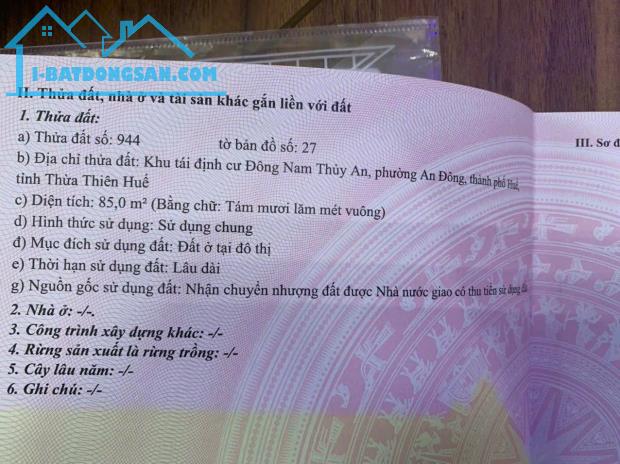 Bán đất 85m2 KQH Đông Nam Thủy An, cạnh Siêu thị Aeon Mall, TP Huế, chỉ 3,3 tỷ - 5