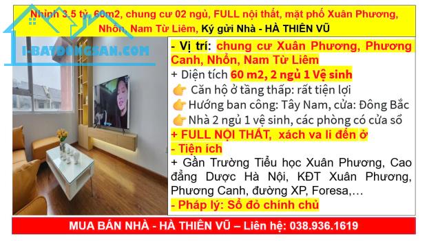 Nhỉnh 3.5 tỷ, 60m2, chung cư 02 ngủ, FULL nội thất, mặt phố Xuân Phương, Nhổn, Nam Từ Liêm - 5