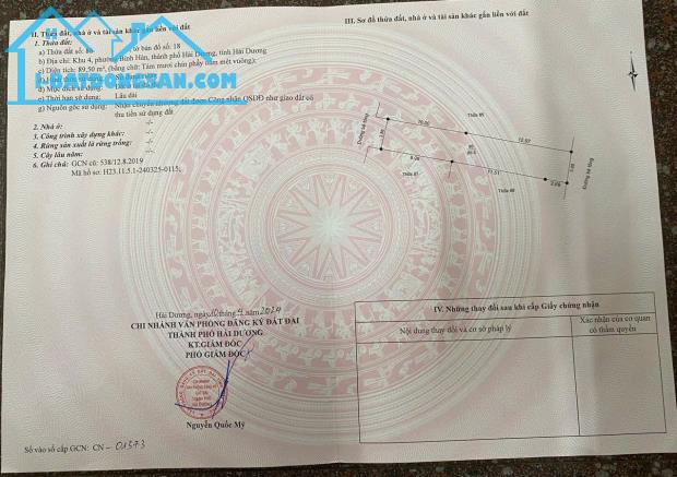 Bán đất ngõ phố Cô Đông, phường Bình Hàn, TP HD, 89.5m2, mt 3.9m, ngõ oto tránh nhau, thôn - 2