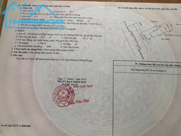 Đất Mặt Tiền Lê Hồng Phong - Phú Lợi thủ dầu 1 bình dương Vị trí Kinh Doanh