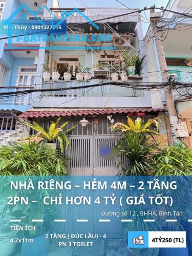 Nhà riêng 2PN Bình Hưng Hòa A , 48m2 – SHR, hẻm 4m, 4.25 tỷ