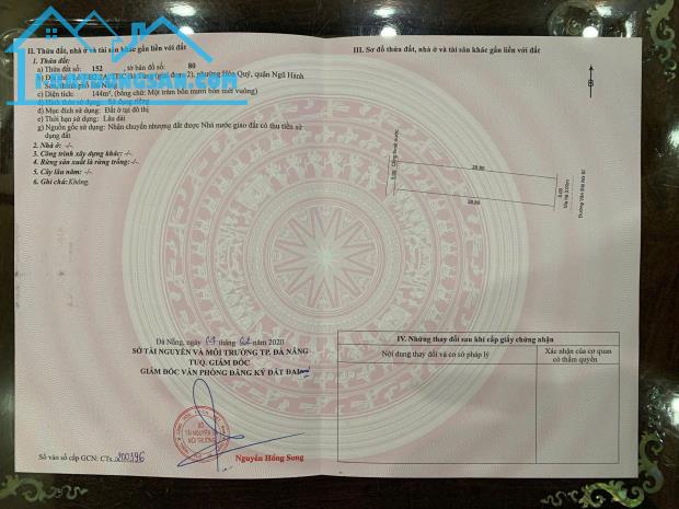 Bán lô Vân Đài Nữ Sĩ -Hòa Qúy- Ngũ Hành Sơn, DT 144m2 giá chỉ 3ty4 (23,6tr/m2) - 3