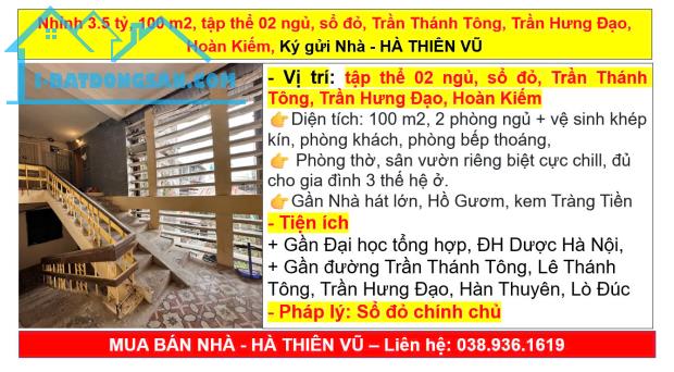 Nhỉnh 3.5 tỷ, 100 m2, tập thể 02 ngủ, sổ đỏ, Trần Thánh Tông, Trần Hưng Đạo, Hoàn Kiếm