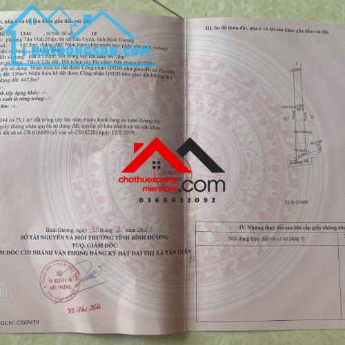 BÁN ĐẤT TÂN VĨNH HIỆP – TÂN UYÊN, BÌNH DƯƠNG – DT 600m² – GIÁ 3.4 TỶ tl. Liên hệ: