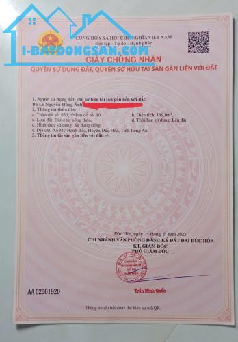 ► BÁN ĐẤT CHÍNH CHỦ – VỊ TRÍ ĐẸP, GIÁ TỐT – ĐỨC HÒA, LONG AN - 1