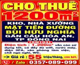 CHO THUÊ 1200m2 KHO, NHÀ XƯỞNG MẶT TIỀN ĐƯỜNG BÙI HỮU NGHĨA GẦN CẦU HÓA AN, TP ĐỒNG NAI