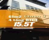 XE HƠI NGỦ TRONG NHÀ QUẬN 3, NGUYỄN ĐÌNH CHIỂU 61M2 NGANG 5.7M, 4 TẦNG 5PN CHỈ NHỈNH 15 TỶ